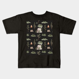 Cabin Forest Seamless Pattern Black Kids T-Shirt